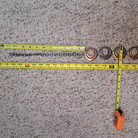 Boho Multi Tone Metal Hoop Chain Belt w/ Silver, Copper, Brass Tone Double Hoops - Picture 14 of 16